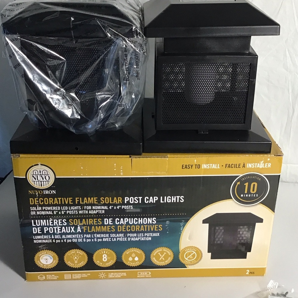 Decorative Flame Solar Post Cap Lights - Black